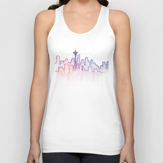 Seattle Skyline Watercolor Unisex Tank Top