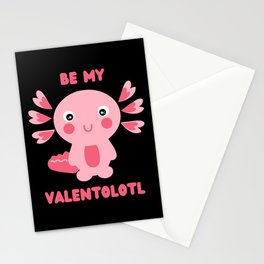 Cute pink kawaii axolotl asking - Be my Valentolotl Stationery Card