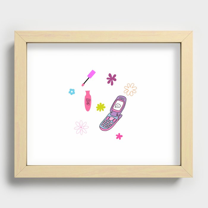 2000’s lipgloss and flip phone Recessed Framed Print
