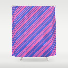 [ Thumbnail: Hot Pink and Royal Blue Colored Lines/Stripes Pattern Shower Curtain ]