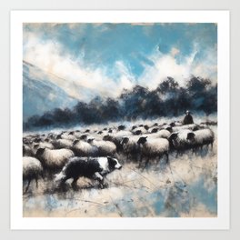 Sheepdog and sheeps Art Print