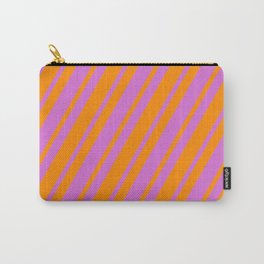 [ Thumbnail: Dark Orange & Orchid Colored Striped/Lined Pattern Carry-All Pouch ]