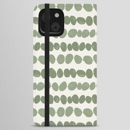 Pebbles - green pebbles on a string with a cream background iPhone Wallet Case