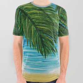 Acrylic Palm Trees and Ocean Shore All Over Graphic Tee