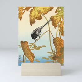 Bird sitting on a lotus plant - Vintage Japanese Woodblock Print Art Mini Art Print