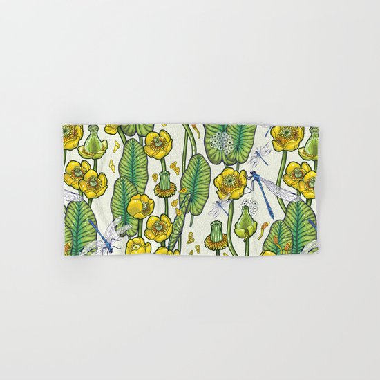 yellow water lilies and dragonflies Hand & Bath Towel