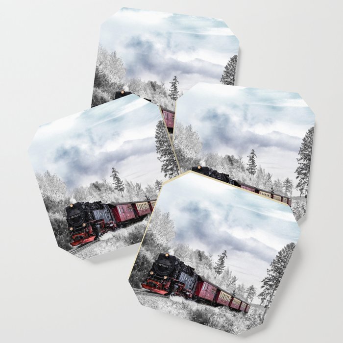 Vintage train,snow,winter art Coaster