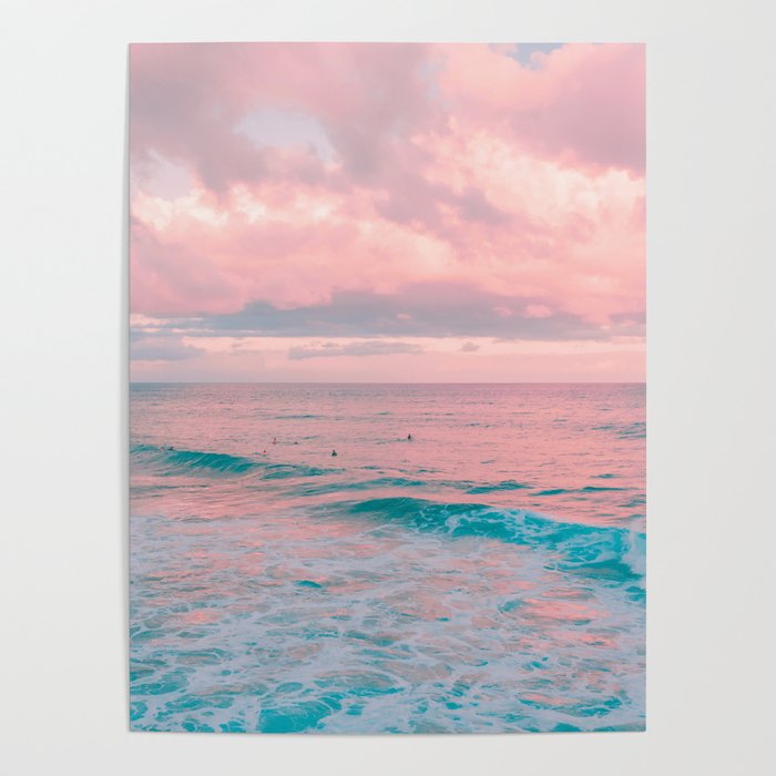 Pink Cotton Candy Sky, Ocean Waves, Pink Sunset Poster