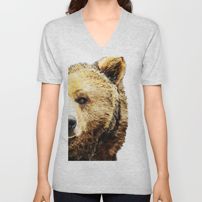 Beautiful Brown Bear Art - Stare V Neck T Shirt