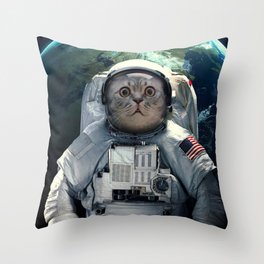 cat astronaut and space dust in the universe Throw Pillow