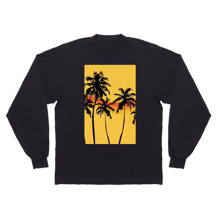 Yellow Retro Minimalistic Vintage Palm Tree Design II Long Sleeve T Shirt