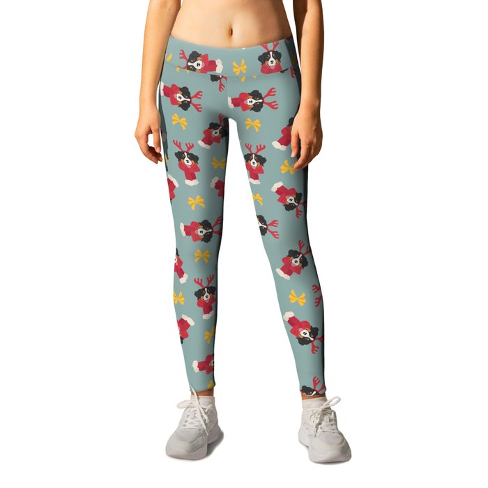 Bernese Mountain Christmas Dog Leggings by JunkyDotCom Society6