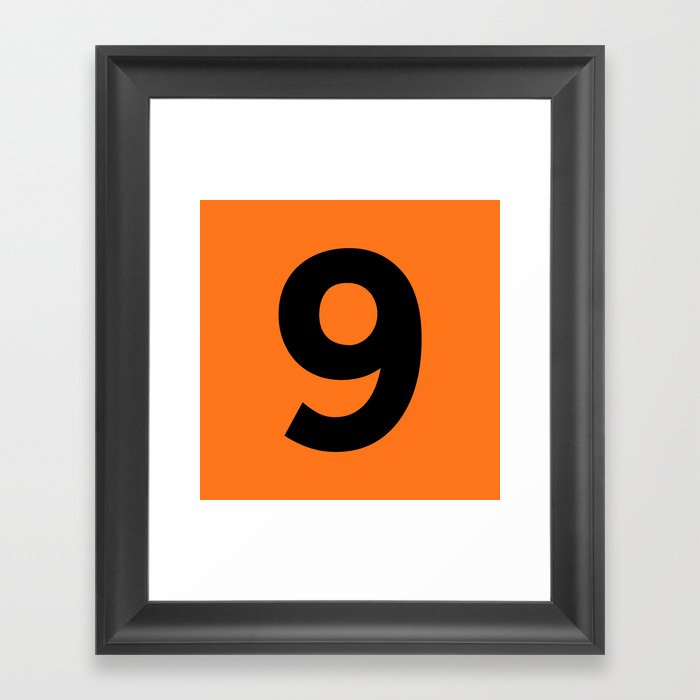 Number 9 (Black & Orange) Framed Art Print