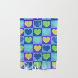 Blue. Green and Yellow hearts  Wall Hanging