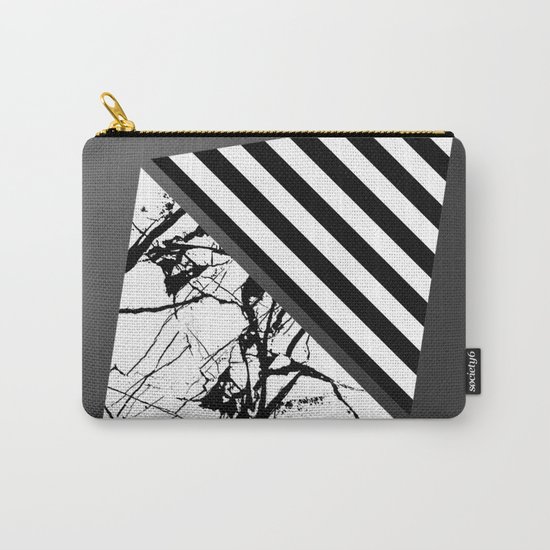Stripes N Marble 3 - Abstract Black and white stripes and marble textured triangles on metallic Carry-All Pouch