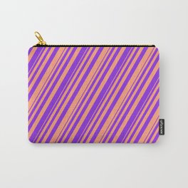 [ Thumbnail: Purple & Light Salmon Colored Striped/Lined Pattern Carry-All Pouch ]