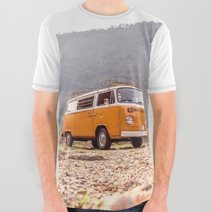 Yellow Camping Van All Over Graphic Tee