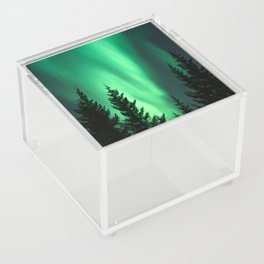 Northern Lights in the Woods Photo | Aurora Borealis in Norway Nature Art Print | Colorful Night Travel Photography Acrylic Box