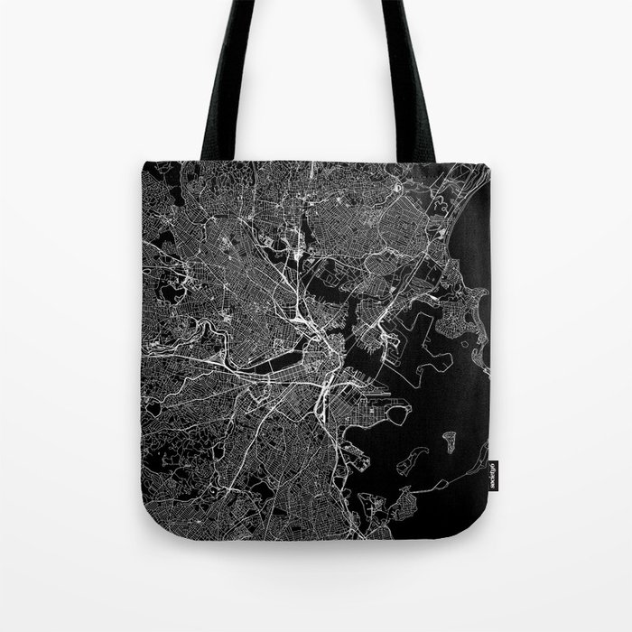 Boston Black Map Tote Bag