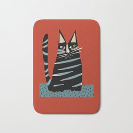 Tabby cat Bath Mat | Drawing, Animal, Tabbycat, Kids, Cat, Illustration, Digital, Black, Red 