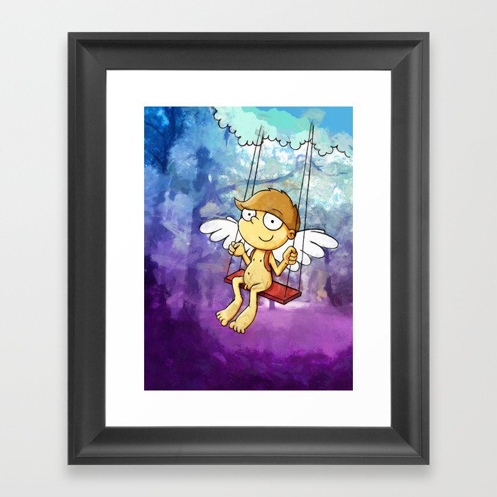 Angel boy on a swing Framed Art Print