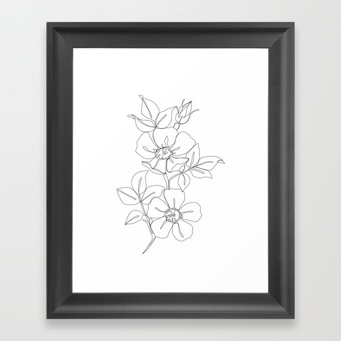 Floral one line drawing - Rose Framed Art Print