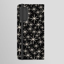 Twinkling Mid Century Modern Starburst Pattern Black and Cream Android Wallet Case