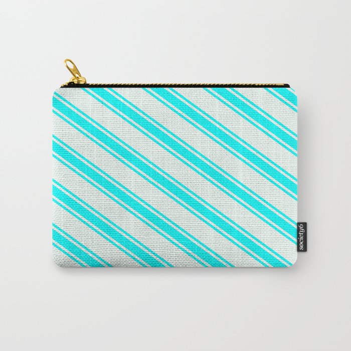Mint Cream & Aqua Colored Lined/Striped Pattern Carry-All Pouch