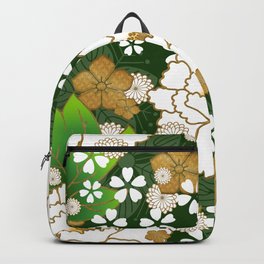Japanese peonies seamless pattern on green Backpack