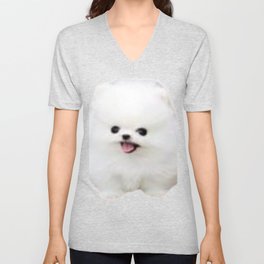 White Adorable Puppy Dog Like A CLoud V Neck T Shirt
