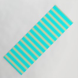 [ Thumbnail: Aqua and Pale Goldenrod Colored Lined Pattern Yoga Mat ]