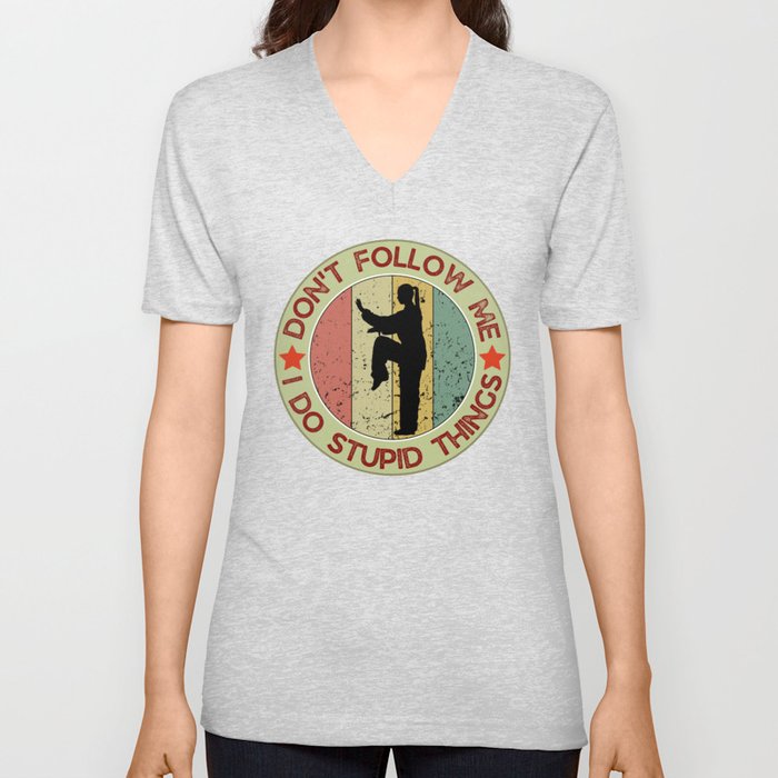 Karate Girl Silhouette, Funny Vintage Karate Lover Gift Idea For Women V Neck T Shirt
