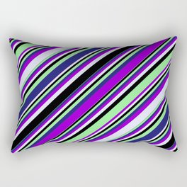 [ Thumbnail: Vibrant Dark Violet, Lavender, Black, Light Green & Midnight Blue Colored Lines Pattern Rectangular Pillow ]