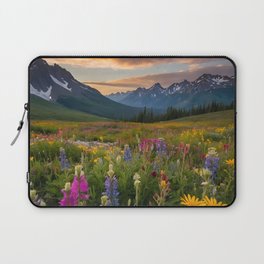 Field of Wildflowers and Mountains Laptop Sleeve