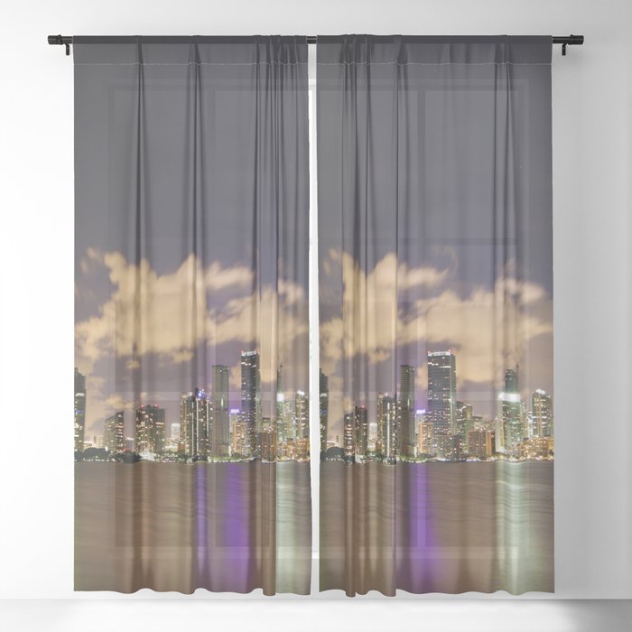 Downtown Miami Night Sheer Curtain By Tome213 Society6