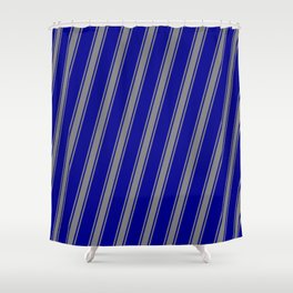[ Thumbnail: Dark Blue & Grey Colored Striped Pattern Shower Curtain ]