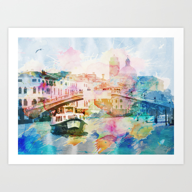 Watercolor Cityscape Painting Venice Italy Art Print By Oanaso