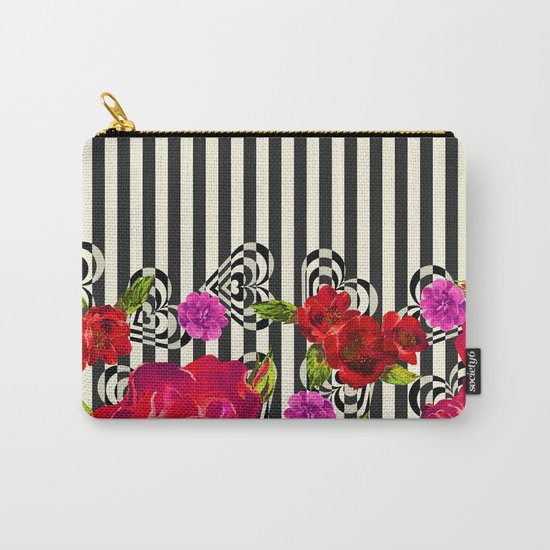 Flowers with Stripes and Hearts Carry-All Pouch