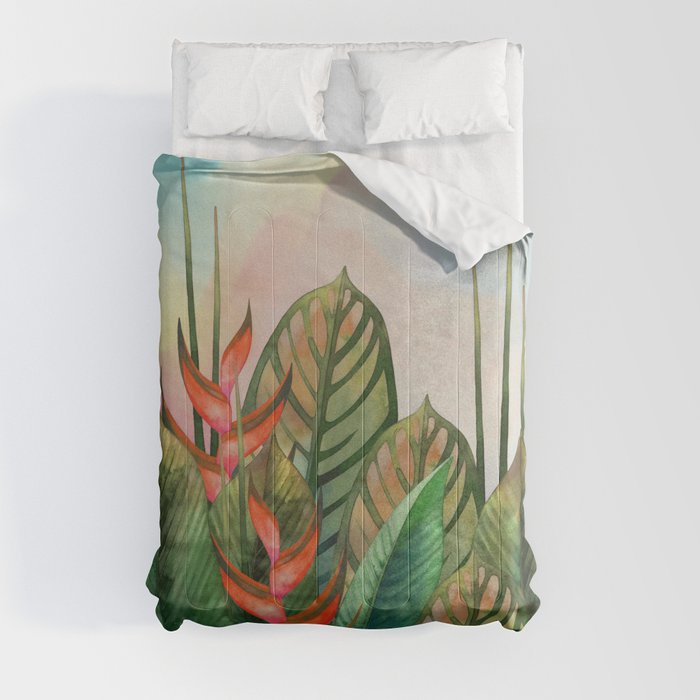 Red Heliconia Flowers Comforter