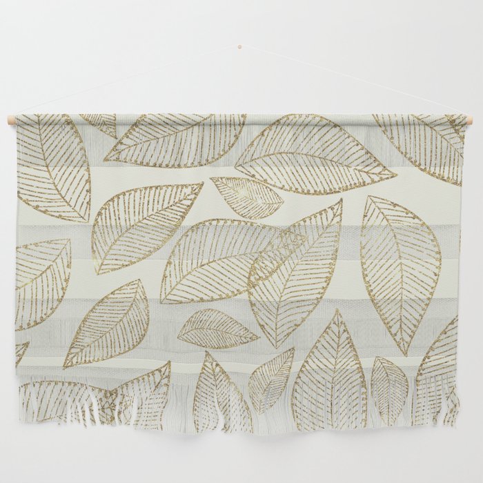Abstract ivory gold glitter foliage leaf pattern Wall Hanging