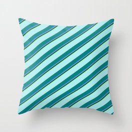 [ Thumbnail: Turquoise, Teal, Cornflower Blue & Dark Green Colored Lined Pattern Throw Pillow ]