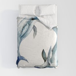 Dolphin, Two Dolphins, chidlren room decor illustration dolphin art Comforter