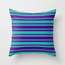 [ Thumbnail: Light Sea Green & Indigo Colored Stripes Pattern Throw Pillow ]