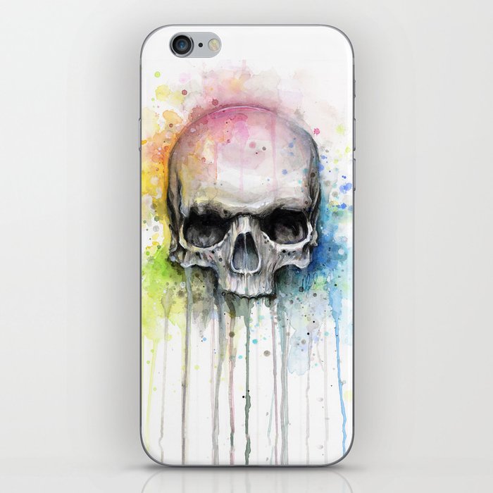 Skull Rainbow Watercolor iPhone Skin