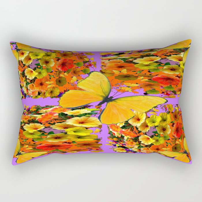 Yellow-Gold Butterflies Petunias Flower Lilac Art Rectangular Pillow