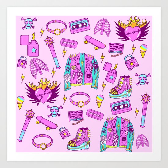 Pink Punk Girly Pattern Art Print
