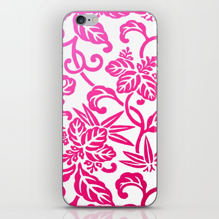 Pink White Ombre Japanese Leaf Pattern iPhone Skin