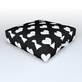 Black And White Hearts Minimalist Line Drawing Outdoor Floor Cushion