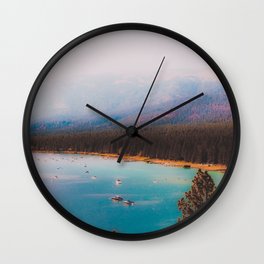At Lake Tahoe Nevada USA with boat on the water and mountain view Wall Clock