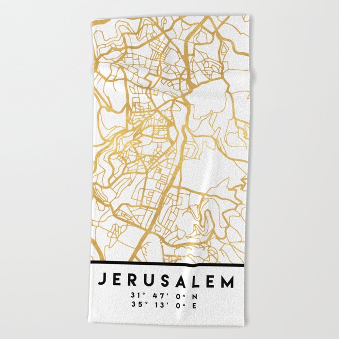 JERUSALEM ISRAEL PALESTINE CITY STREET MAP ART Beach Towel
